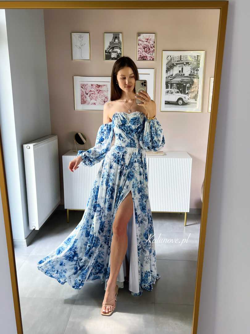Rosella flowers blue - premium summer floral dress - Kulunove image 3