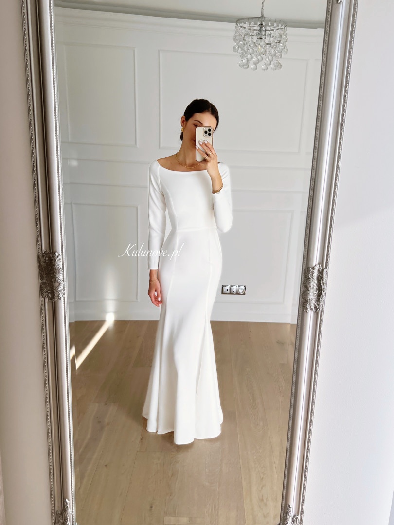 Charlene - a simple elegant fitted long sleeve wedding dress with a boat neckline - Kulunove image 1