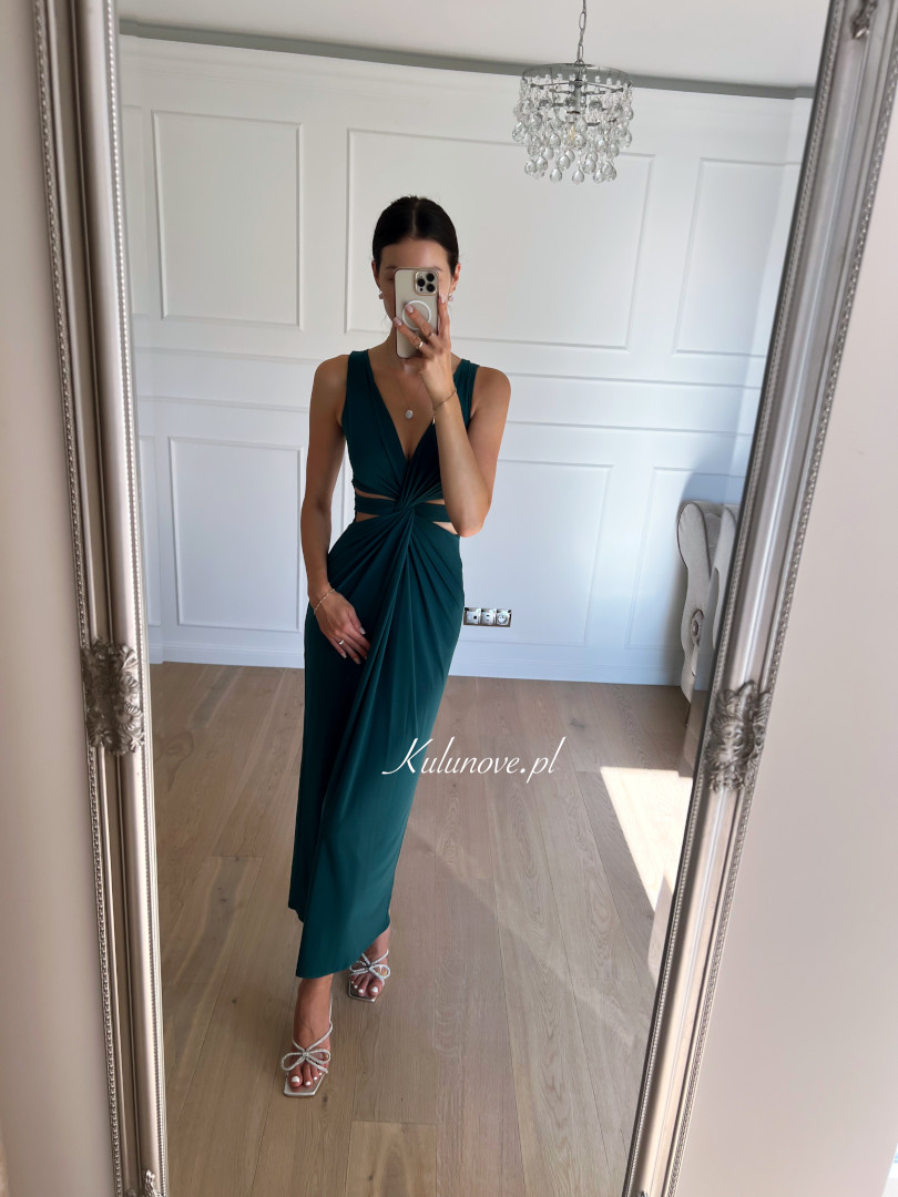Arystea - long dress with cut-outs at the waist in bottle green - Kulunove image 4