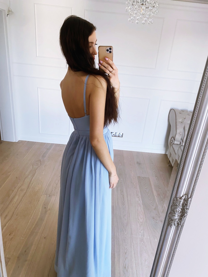 Francesca - blue chiffon maxi dress with deep neckline - Kulunove image 4