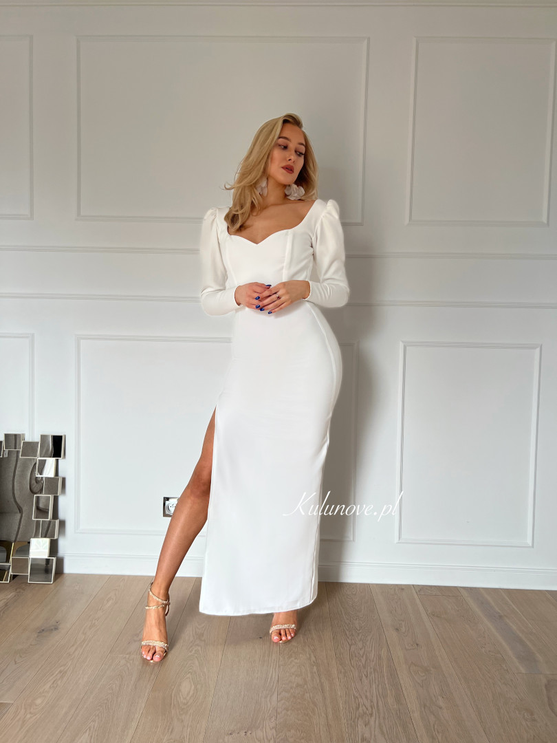 Laura - white minimalist long sleeve dress with buffets - Kulunove image 1