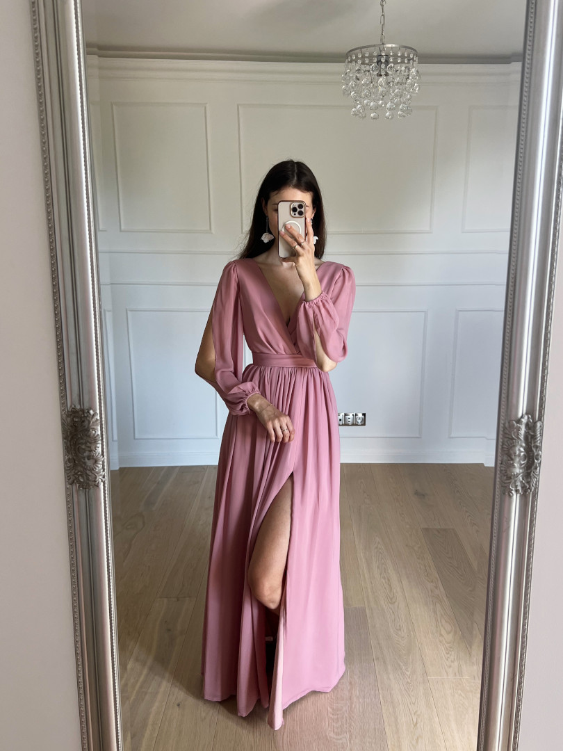 Greta - pink flared maxi dress with overlap neckline and buffeted slit sleeves - Kulunove image 1