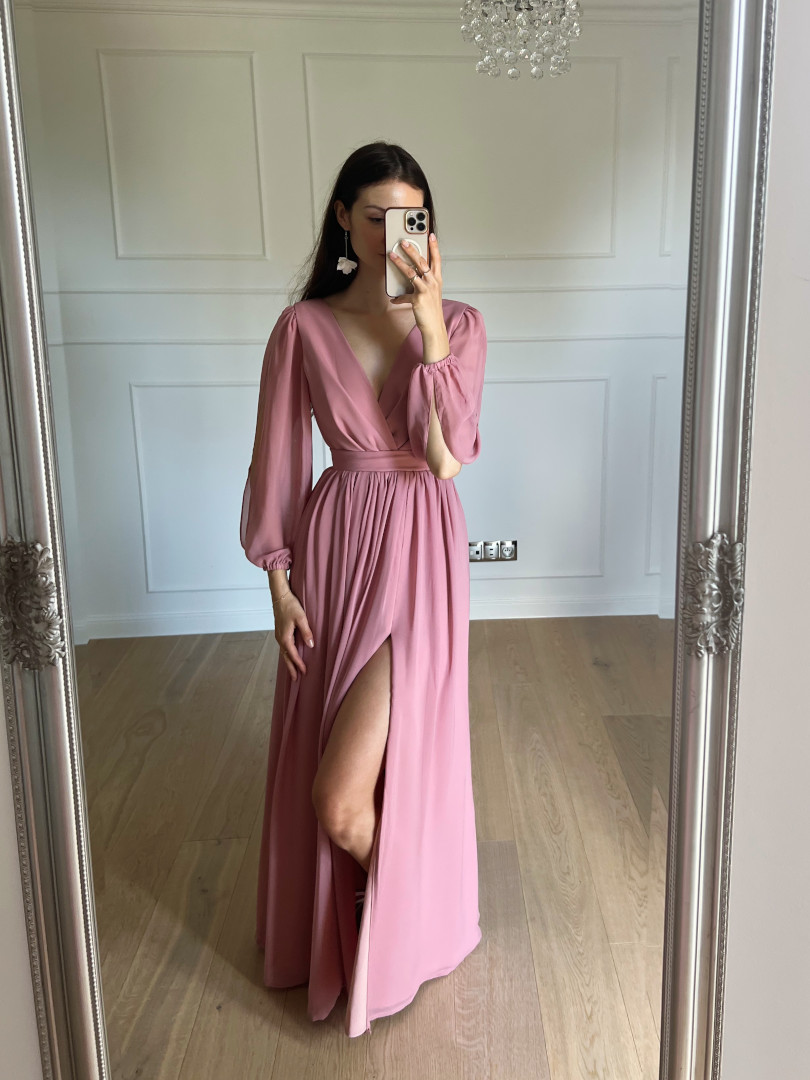 Greta - pink flared maxi dress with overlap neckline and buffeted slit sleeves - Kulunove image 3