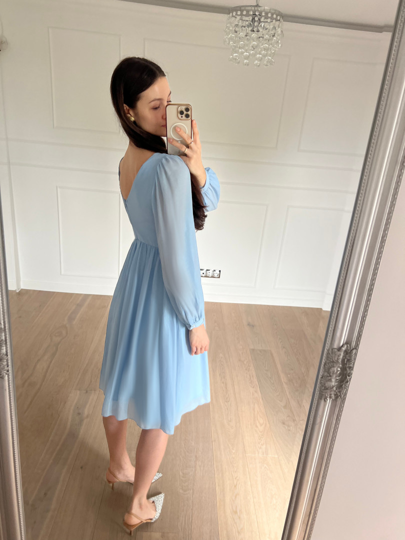 Merida błękitna - sukienka midi na długi rękaw z błyszczącymi drobinkami - Kulunove zdjęcie 3