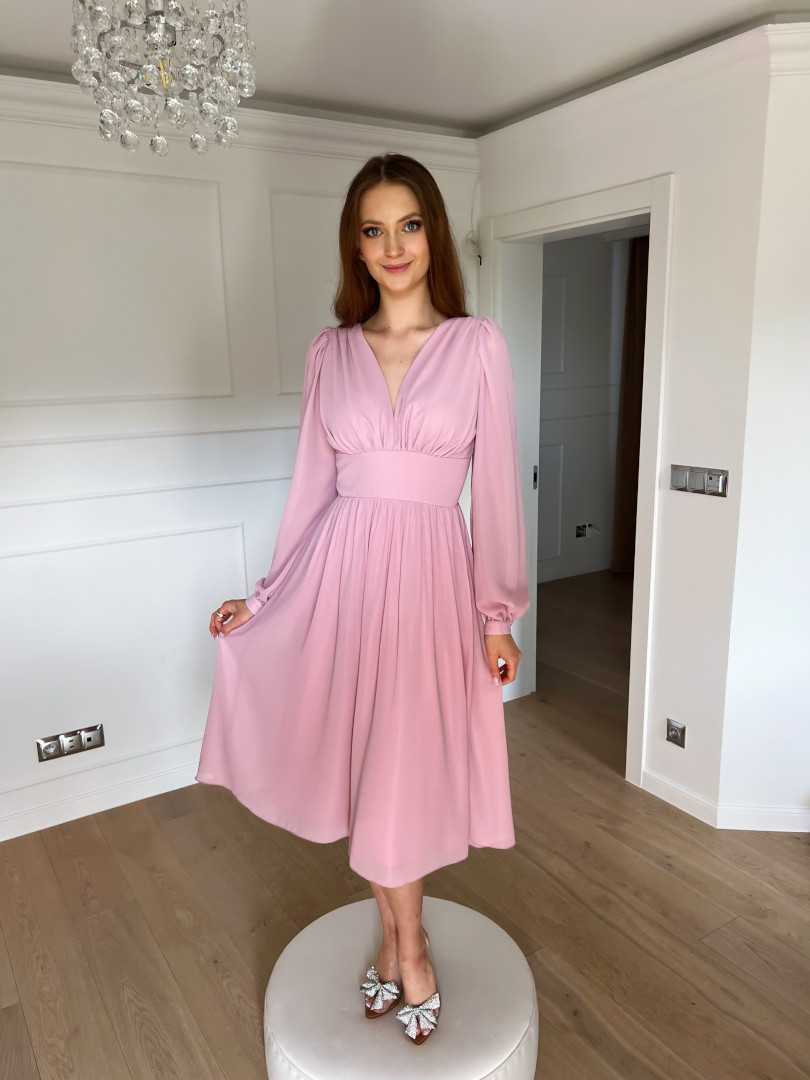 Merida pink - medium length dress with long sleeves and glittering flecks - Kulunove image 4
