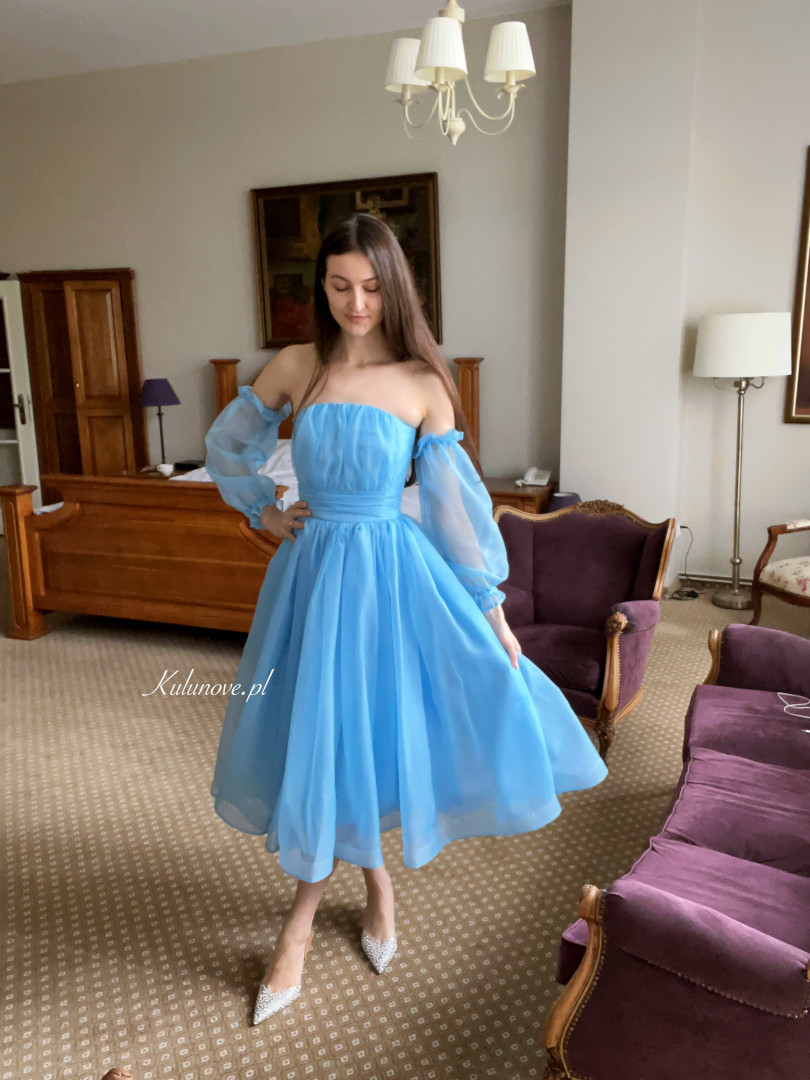 Roma midi - corset midi dress in blue with a flared bottom - Kulunove image 3