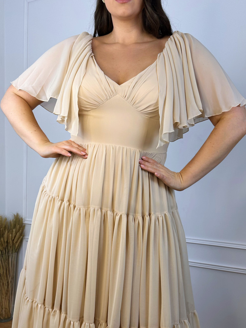 Vera- muslin short sleeve boho dress in light beige color - Kulunove image 4