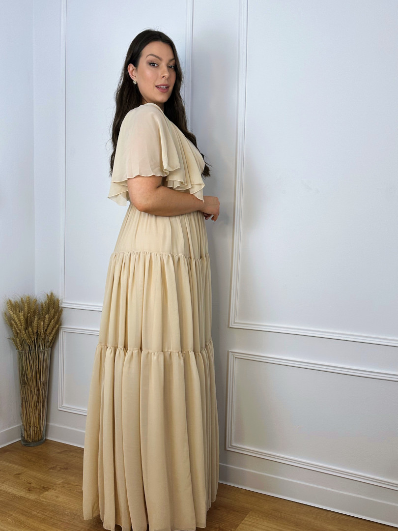 Vera- muslin short sleeve boho dress in light beige color - Kulunove image 2