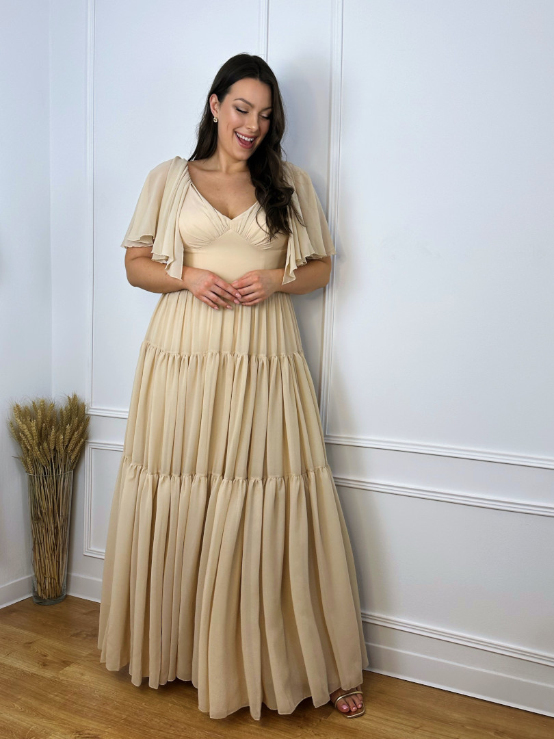 Vera- muslin short sleeve boho dress in light beige color - Kulunove image 3