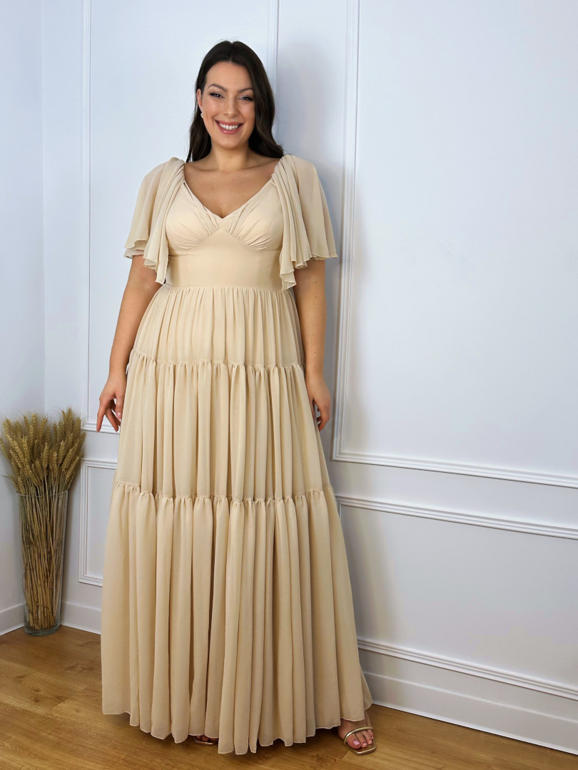 Vera- muslin short sleeve boho dress in light beige color - Kulunove image 1