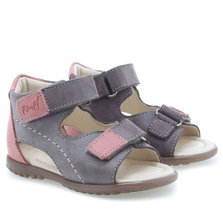 Malibu Roczki® szaro-różowe sandały dziecięce ze skóry naturalnej  zdjęcie 1