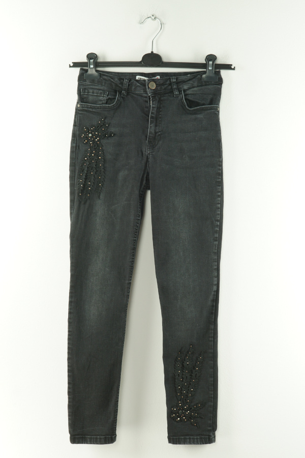 Spodnie czarne jeansowe z koronkową aplikacją - KOTON zdjęcie 1