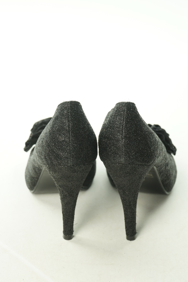 Buty czarne brokatowe kwiat - CASANDRA zdjęcie 2
