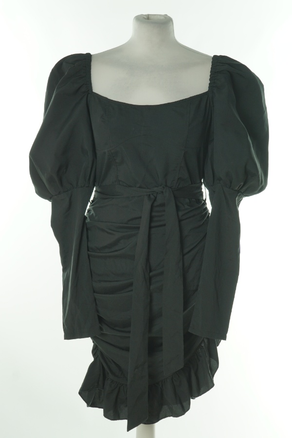Sukienka czarna maszczona z bufiastym rękawem - PRETTYLITTLETHING zdjęcie 1
