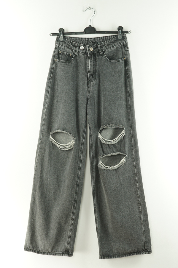 Spodnie czarne jeansowe melanż z dziurami - SHEIN zdjęcie 1