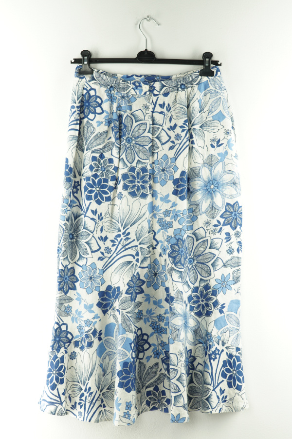 Spódnica biała w niebieskie kwiatki lniana - STRAVEN zdjęcie 2