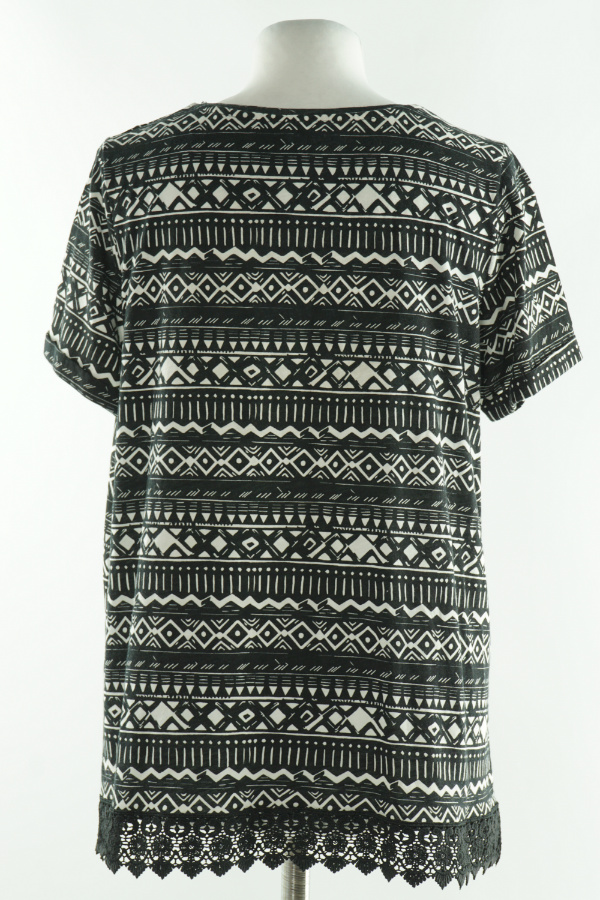 Bluzka czarno-biała we wzory z koronką - PAPAYA zdjęcie 2