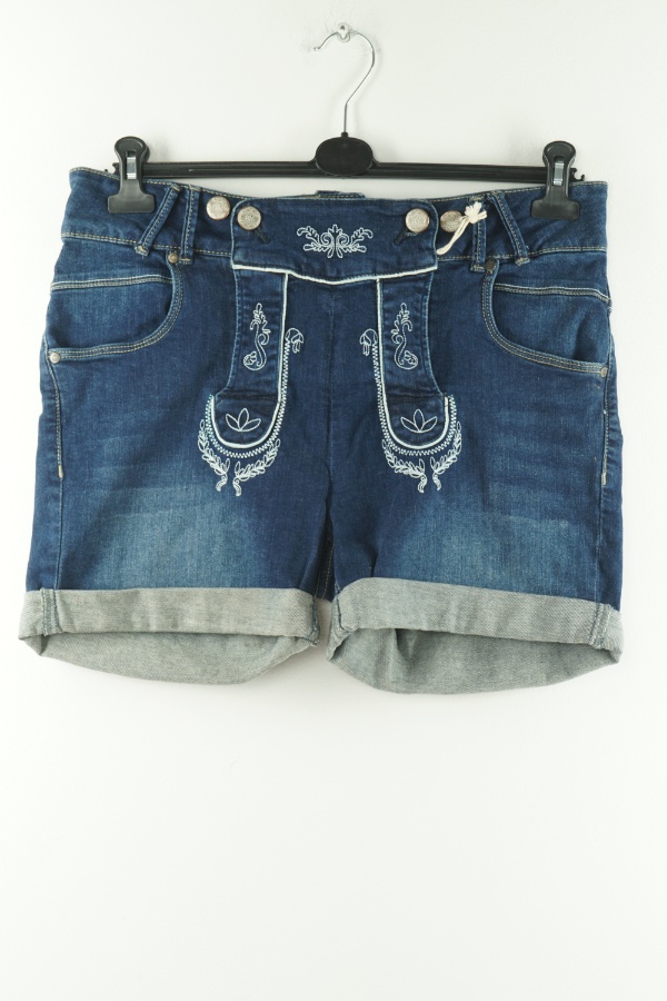 Krótkie spodenki granatowe jeansowe z haftem - WALDSCHUTZ zdjęcie 1