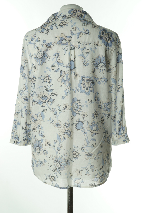 Koszula z lnem biała w niebieskie kwiaty - BM CASUAL zdjęcie 2