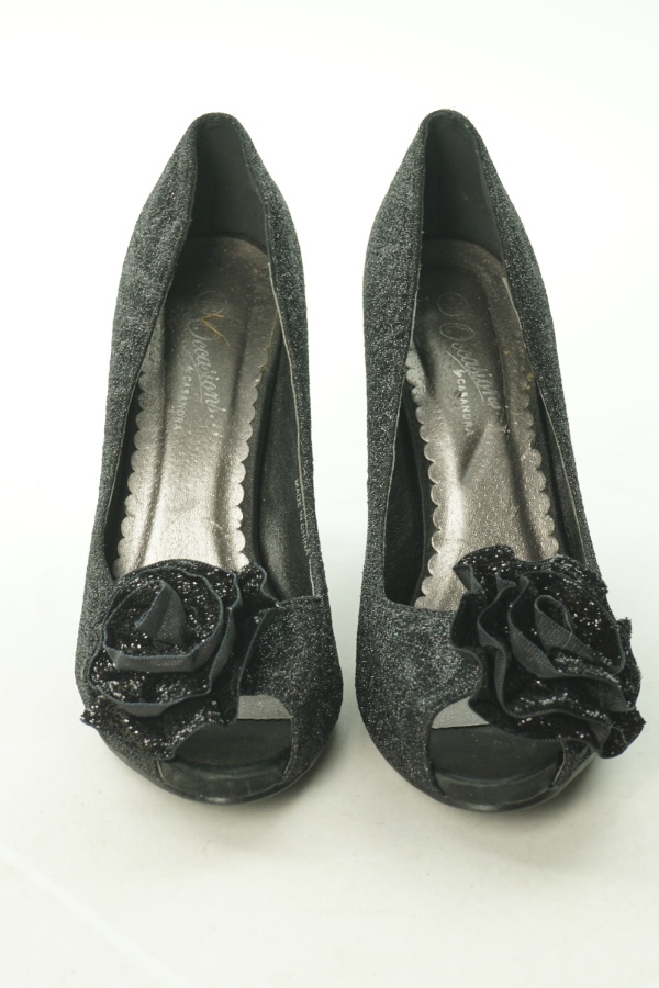 Buty czarne brokatowe kwiat - CASANDRA zdjęcie 3