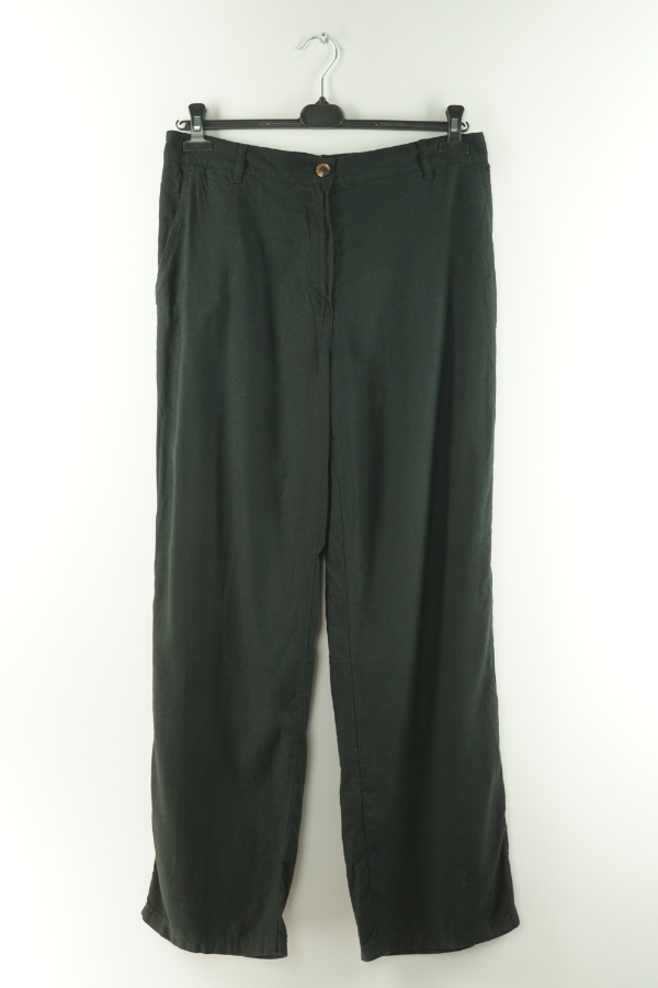 Spodnie czarne materiałowe z domieszką lnu - H&M zdjęcie 1