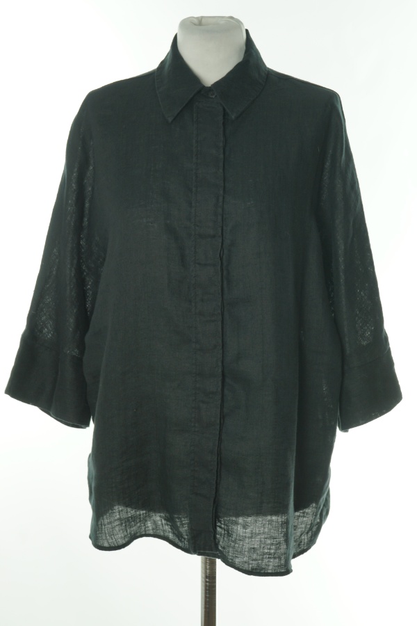 Koszula czarna lniana z krótkim rękawem - ZARA zdjęcie 1