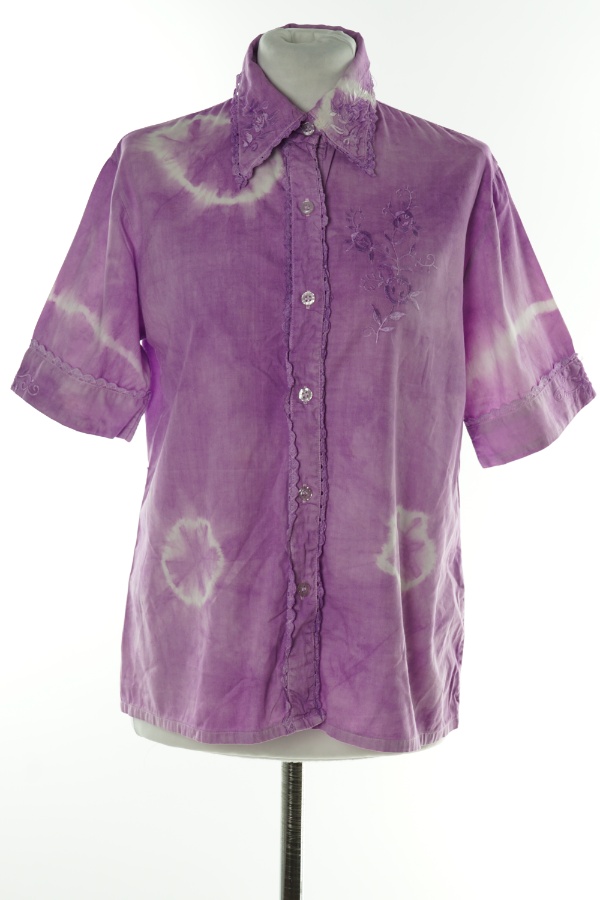 Koszula fioletowo-biała z krótkim rękawem - BRAK METKI Z NAZWĄ PRODUCENTA zdjęcie 1