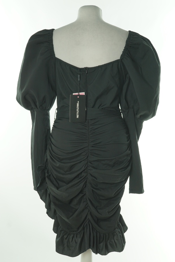 Sukienka czarna maszczona z bufiastym rękawem - PRETTYLITTLETHING zdjęcie 2
