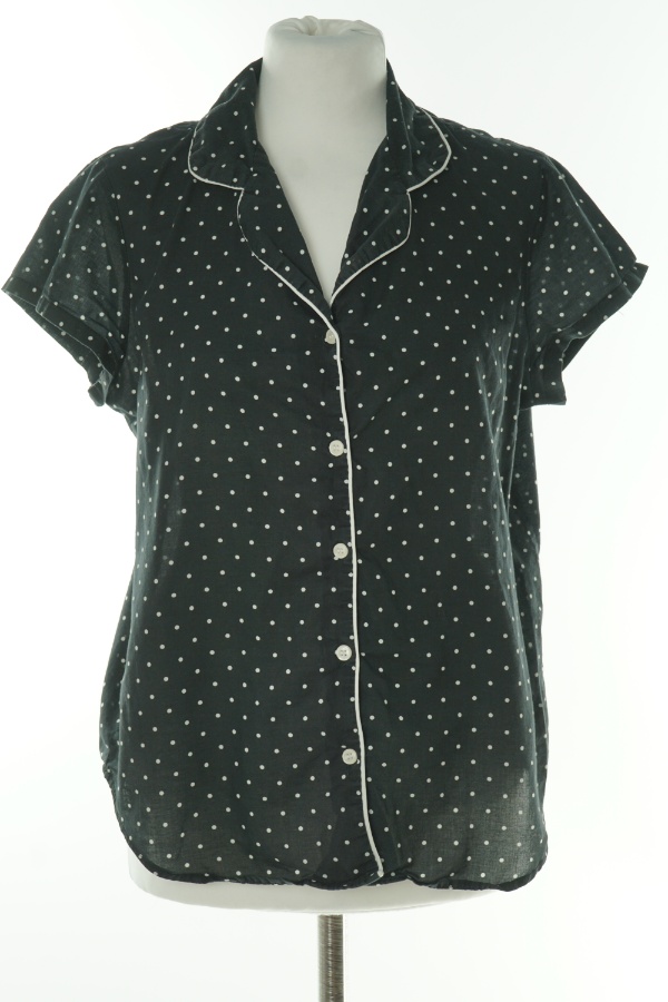 Bluzka piżamowa czarna w białe kropki z krótkim rękawem - BRAK METKI Z NAZWĄ PRODUCENTA zdjęcie 1