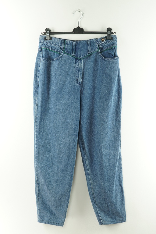 Spodnie jeansowe niebieskie z zielonymi wstawkami z przodu - BRAK METKI Z NAZWĄ PRODUCENTA zdjęcie 1