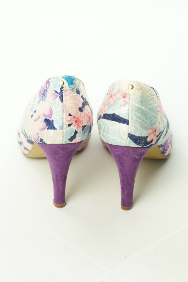 Pantofle fioletowo-beżowe w kwiaty - OASIS zdjęcie 3