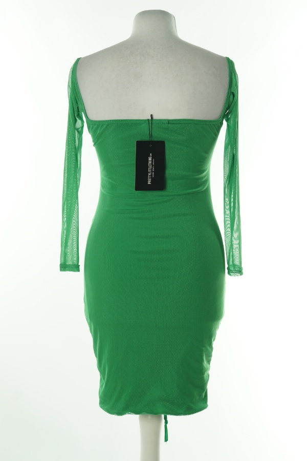 Sukienka zielona drapowana z długim siateczkowym rękawem - PRETTYLITTLETHING zdjęcie 2