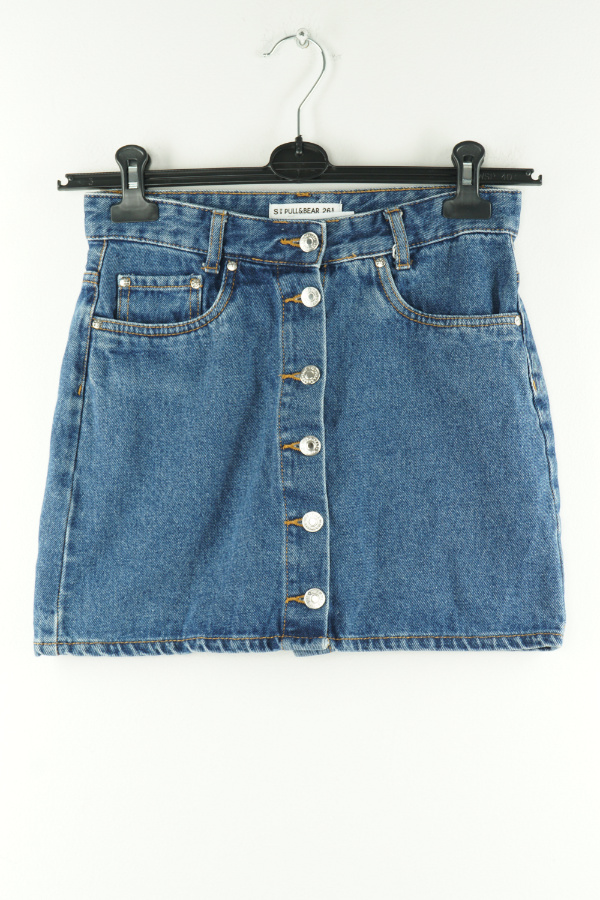 Spódnica granatowa jeansowa na guziki - PULL & BEAR zdjęcie 1