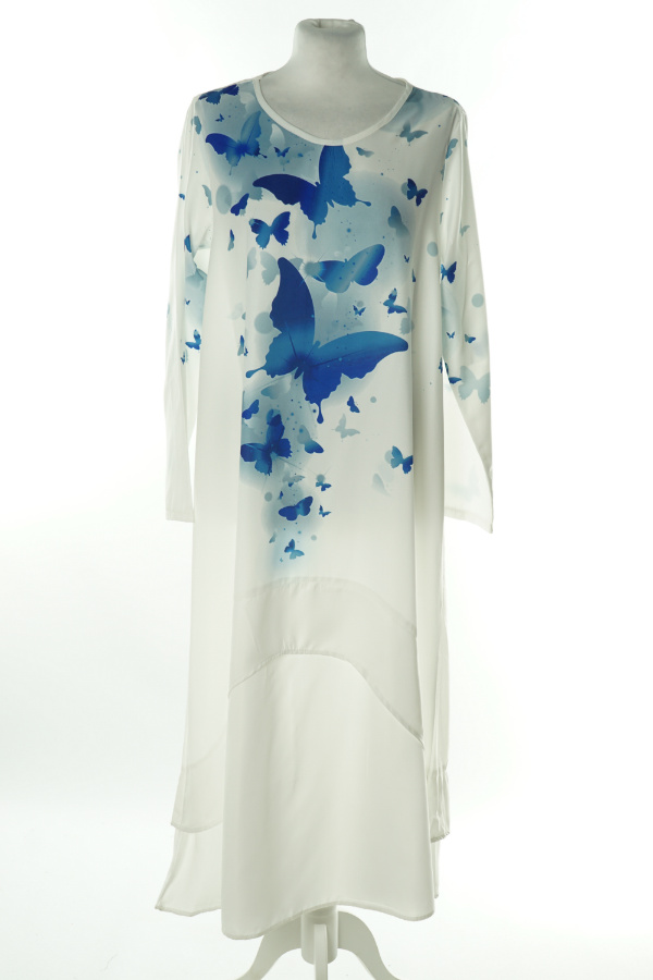 Sukienka biała w granatowe motyle - BRAK METKI Z NAZWĄ PRODUCENTA zdjęcie 1