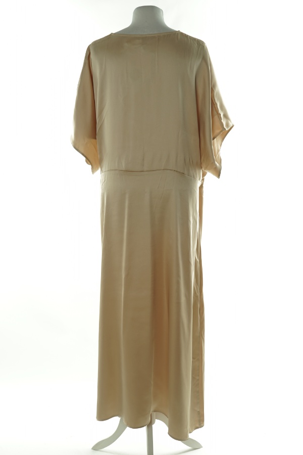 Sukienka beżowa satynowa długa z krótkim rękawem - H&M zdjęcie 2