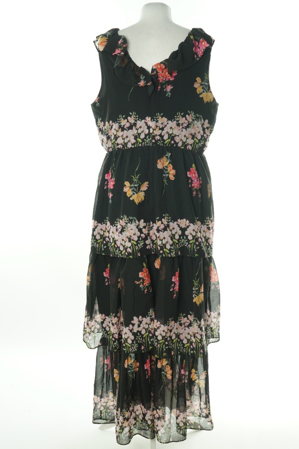 Sukienka czarna z falbankami i w kwiatki - SIMPLEBE zdjęcie 2