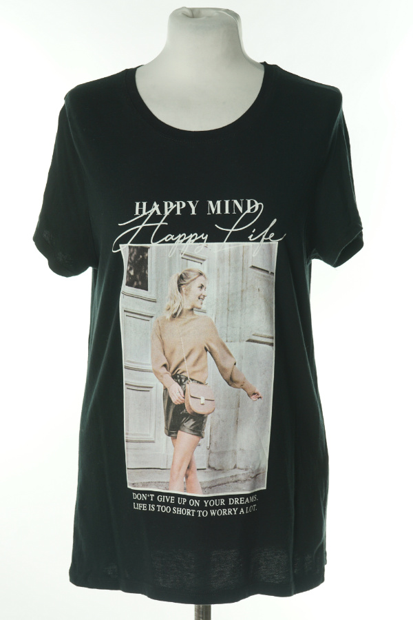 Koszulka czarna Happy mind - AMISU zdjęcie 1