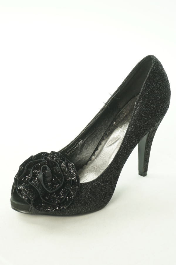 Buty czarne brokatowe kwiat - CASANDRA zdjęcie 1