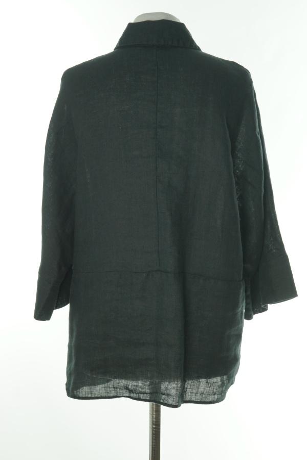 Koszula czarna lniana z krótkim rękawem - ZARA zdjęcie 2