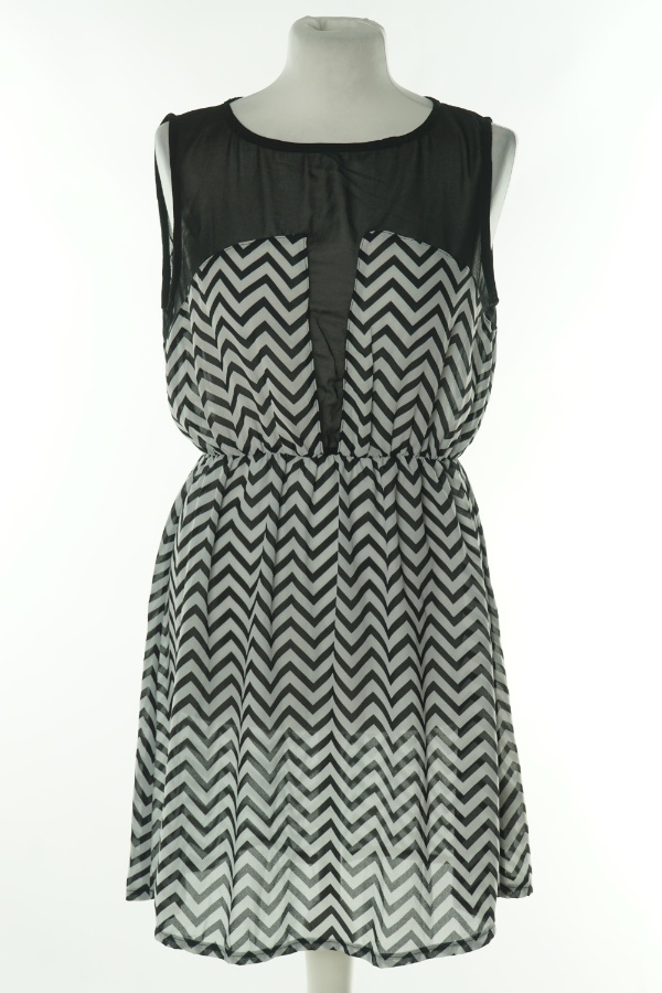 Sukienka czarno-biała wzory gumka w pasie - BOOHOO zdjęcie 1