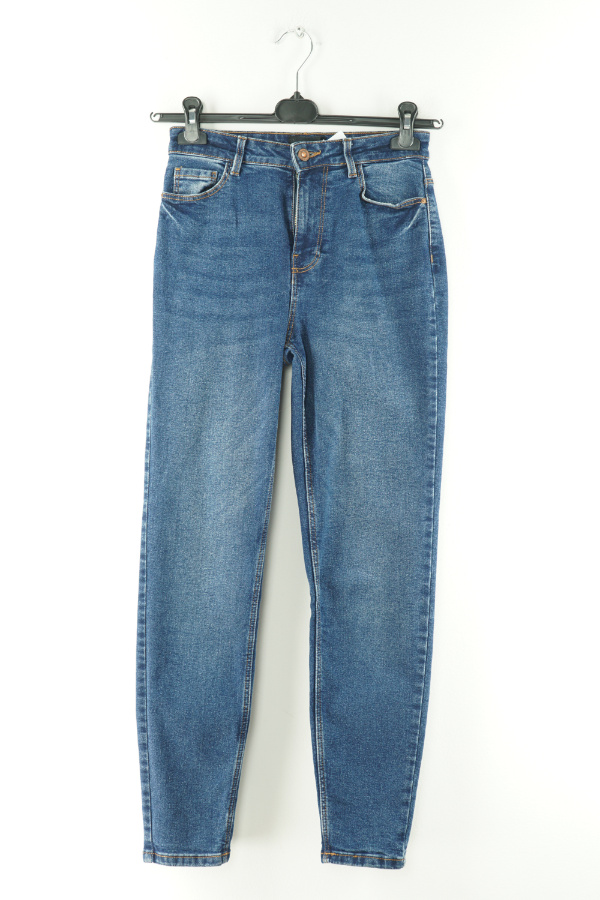 Spodnie granatowe jeans wysoki stan - PIECES zdjęcie 1