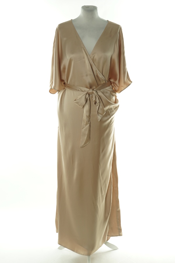 Sukienka beżowa satynowa z paskiem - H&M zdjęcie 1