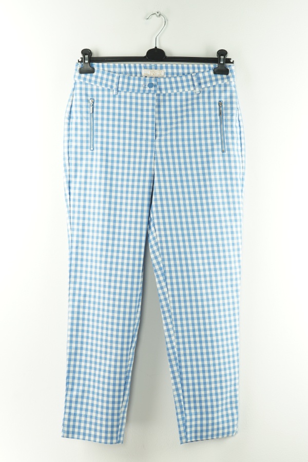 Spodnie materiałowe biało-niebieskie w kratkę - BONPRIX zdjęcie 1