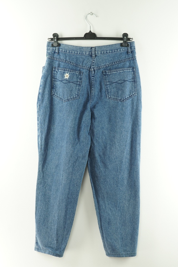 Spodnie jeansowe niebieskie z zielonymi wstawkami z przodu - BRAK METKI Z NAZWĄ PRODUCENTA zdjęcie 2