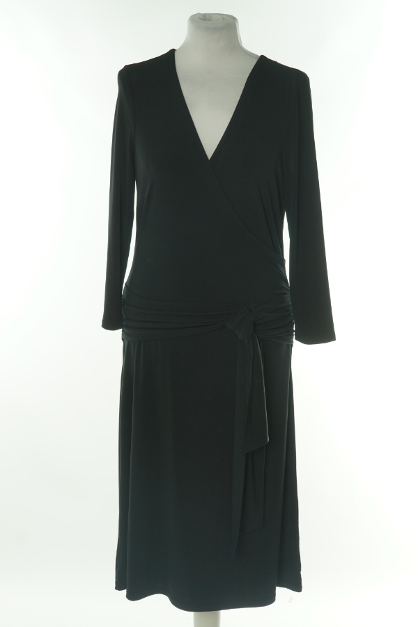 Sukienka czarna z wiązaniem w talii - BRAK METKI Z NAZWĄ PRODUCENTA zdjęcie 1