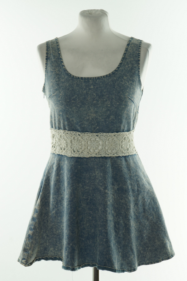 Sukienka niebiesko-bezowa ze wstawka ażurową - BRAK METKI Z NAZWĄ PRODUCENTA zdjęcie 1