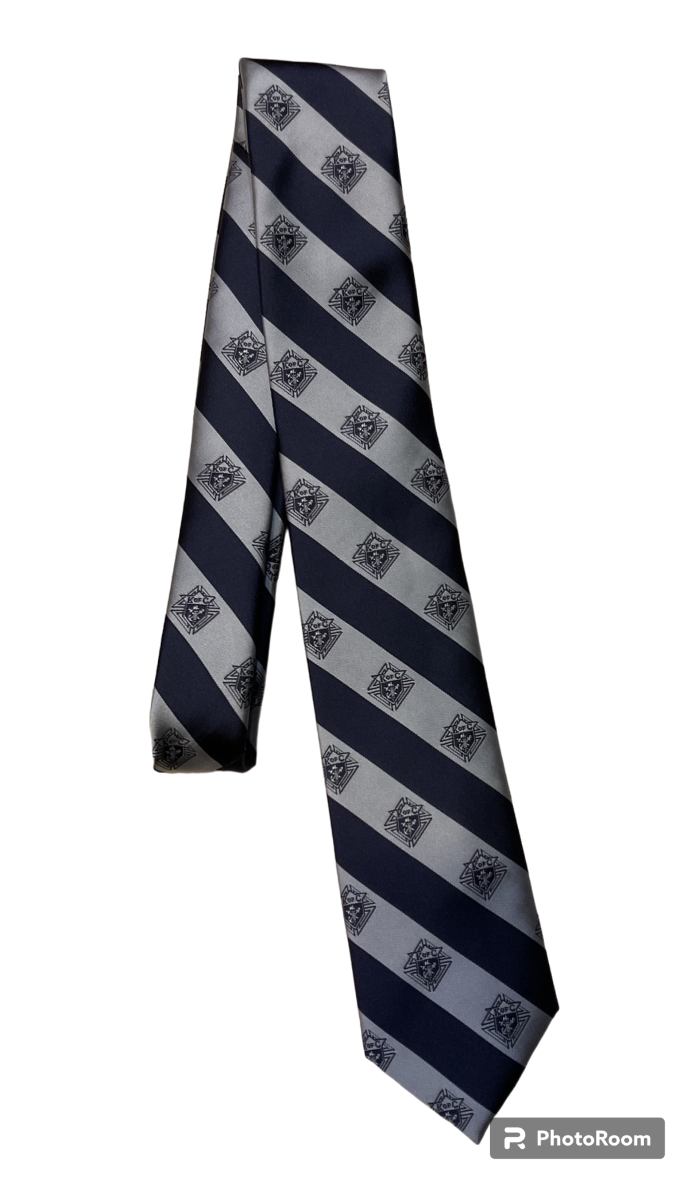 Krawat w pasy srebrno-niebieskie z godłem zdjęcie 1