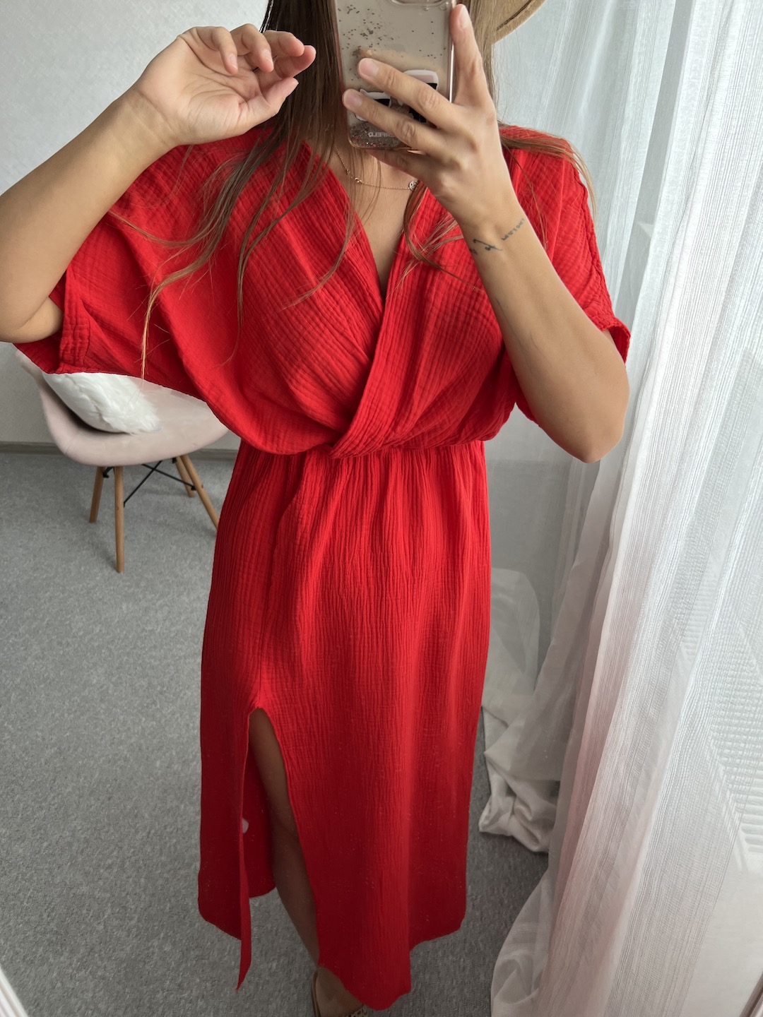 Sukienka MORENA - czerwona z paskiem zdjęcie 1