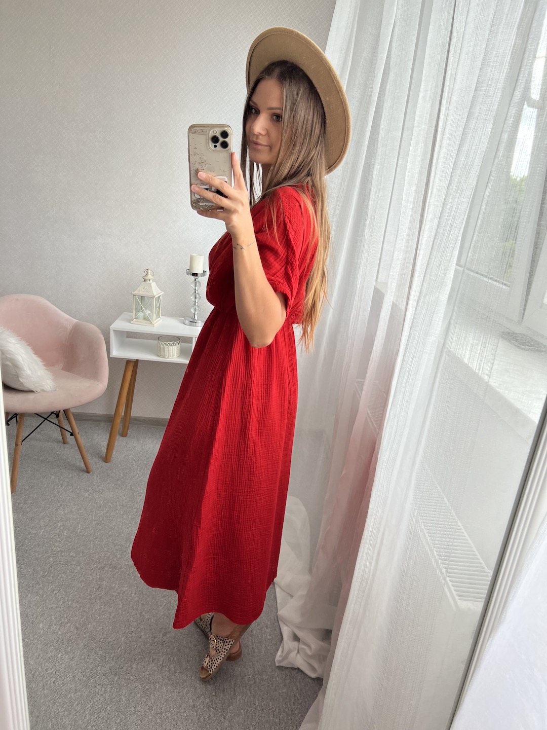 Sukienka MORENA - czerwona z paskiem zdjęcie 2