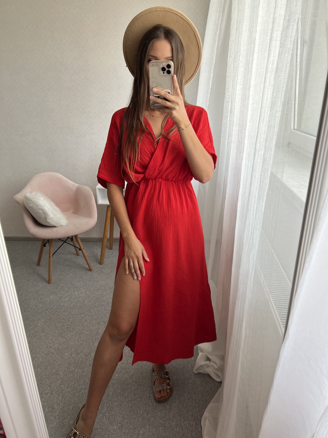 Sukienka MORENA - czerwona z paskiem zdjęcie 4